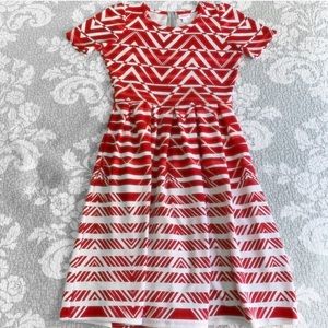 LuLaRoe Red White Geometric Chevron Amelia Dress